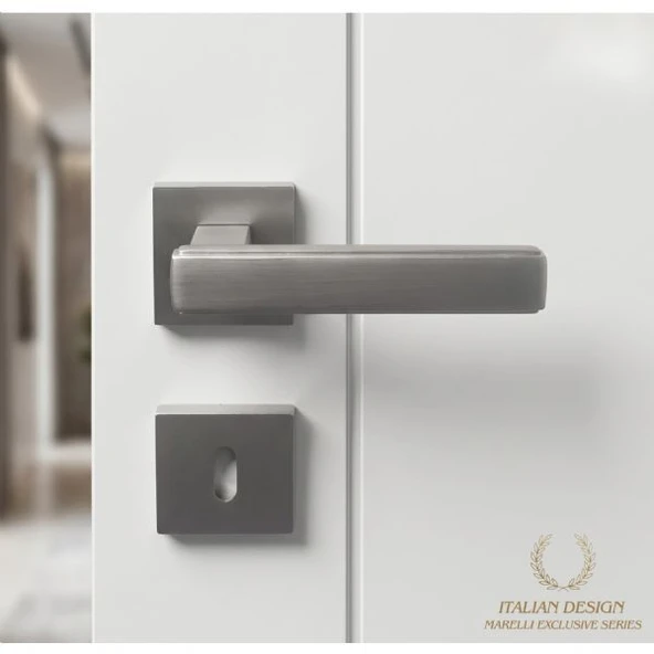 Marelli LUSSO SÜPER SATEN inox saten renkli italyan tipi kare rozetli 1. KALİTE kapı kolu ürün görseli 1
