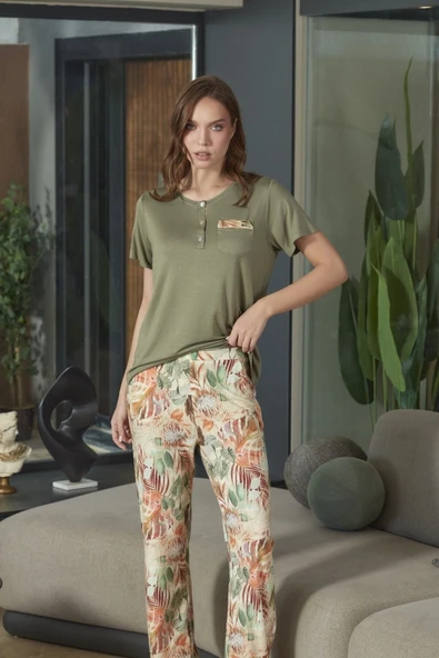 Aqua 26593 Kadın Desenli Kısa Kol Pijama Takımı ürün görseli 1