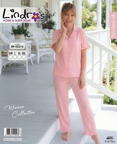 Lindros BR-02216 Kadın Kısa Kollu Bürümcük Düğmeli Pijama Takım ürün görseli 1