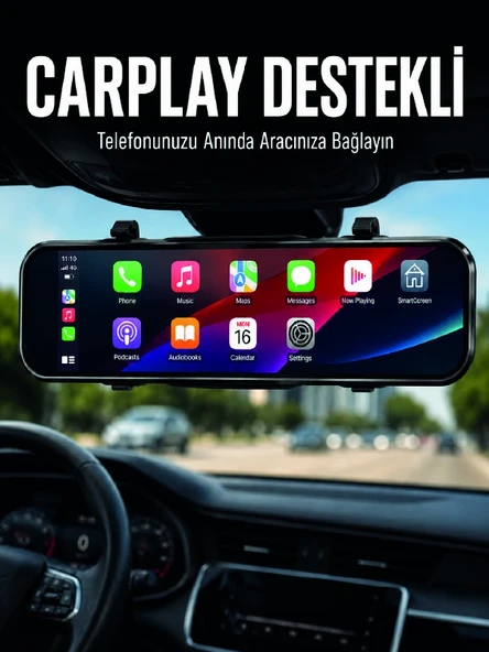 Ayna Carplay Araç İçi 9.66 İnç Ips Ekran Geri Görüş Kamerası Destekli ürün görseli 1