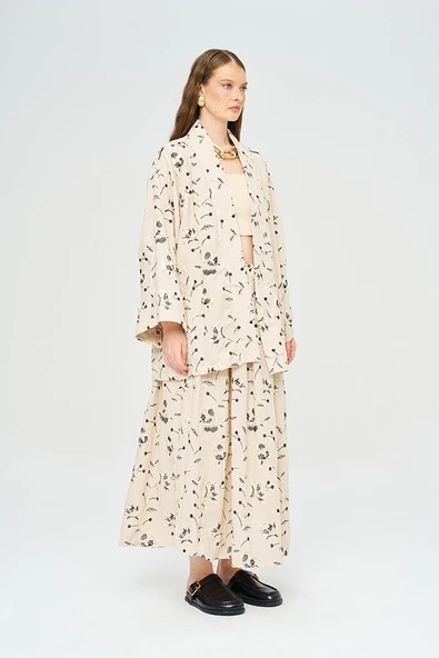 Kadın Çiçek Ve Yaprak Nakışlı Pullu Kimono - Resim 4