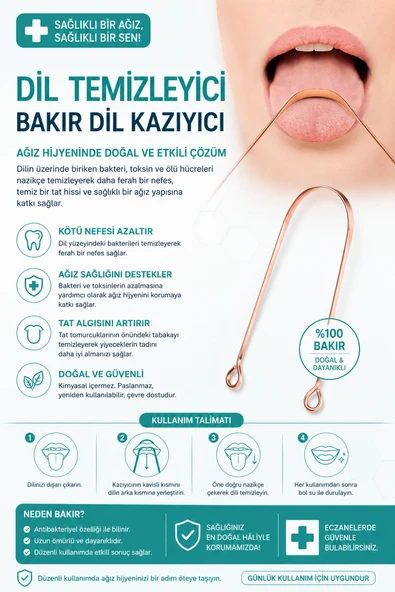 Bakır Dil Temizleme Aparatı – Dil Temizleyici – Ağız Bakım Aparatı – Dil Kazıyıcı – Metal Dil Temizleme Ekipmanı ürün görseli 1