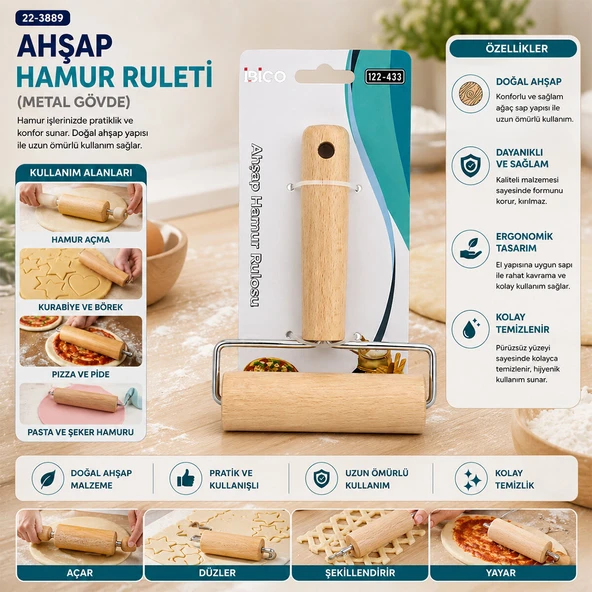 AHŞAP HAMUR RULETİ METAL GÖVDE (2818) ürün görseli 1