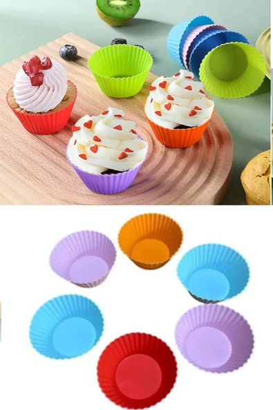 6 Adet Yıkanabilir Mini Tırtıklı Muffin Kalıbı Ribanalı KekCupcake Renkli Hamur Işi Kabı ürün görseli 1