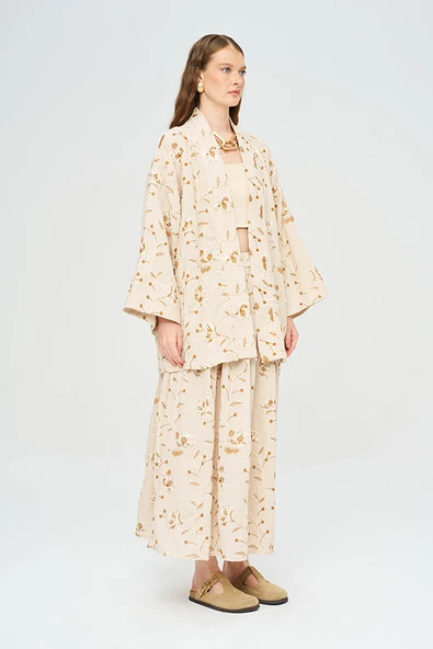 Kadın Çiçek Ve Yaprak Nakışlı Pullu Kimono - Resim 9