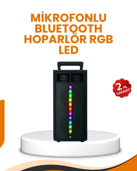 Bluetooth Işıklı Hoparlör – 2x5W Güç | USB + TF Kart + FM Ra | Siyah Renk ürün görseli 1