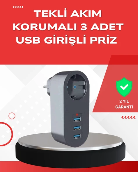 2500W Güç Destekli Akım Korumalı Priz – 3 USB Çıkışlı ürün görseli 1