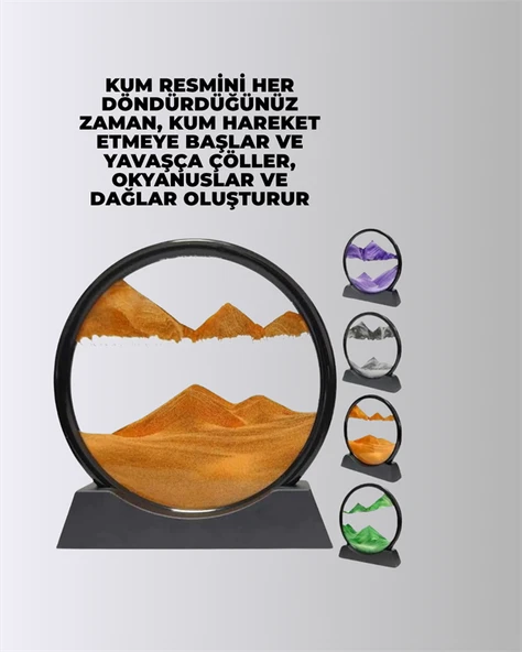 Rahatlatıcı Kum Sanatı – Yuvarlak Cam Çerçeveli Hareketli Kum Resmi, Ofis ve Ev İçin Etkileşimli Masaüstü Süs ürün görseli 1