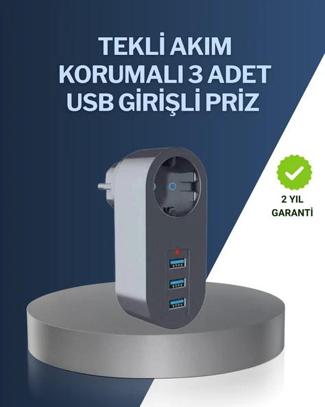 Çocuk Korumalı Termal Priz – 3'lü USB Şarj ve Akım Koruması ürün görseli 1