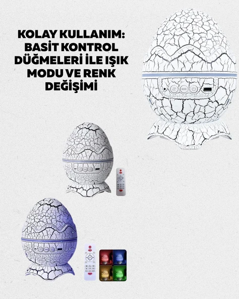 Bluetooth Bağlantılı Dinozor Yıldız Projektör Gece Lambası ve Uyku Yardımcısı ürün görseli 1