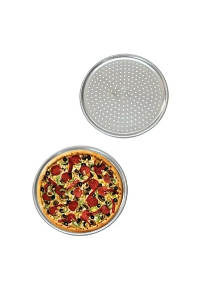 Delikli Çelik Pizza Ve Lahmacun Tepsisi Orta Boy 32  cm ürün görseli 1