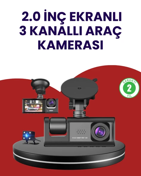 Üç Kameralı Araç Kamerası | Full HD 1080P Ön + HD İç/Arka ürün görseli 1