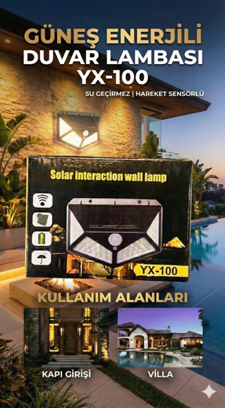 100 Led DIŞ Mekan Solar Aydınlatma Fotoselli Solar Lamba Hareket Sensörlü ürün görseli 1