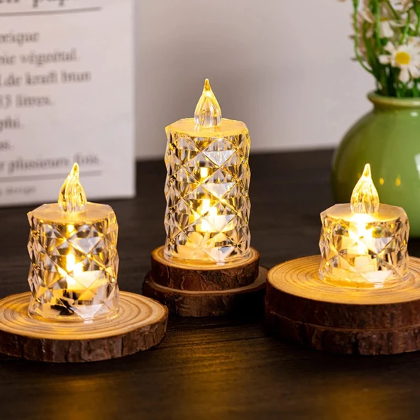 Led Mum faf Kristal LED Mum Pilli Alevsiz Çay Mumu Düğün Doğum Günü Ortam Işığı Midi ürün görseli 1