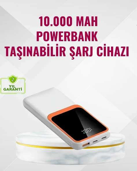 Powerbank 10000 mAh – Çift USB Çıkışlı, TypeC Girişli, Şık Beyaz Tasarım ürün görseli 1
