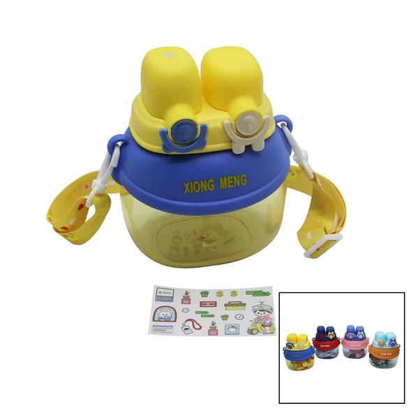 2 KİLİTLİ KAPAK RENKLİ MİKA KRİSTAL SULUK MATARA PİPETLİ NAYLON ÇANTALI ASKILI 1280ML ürün görseli 1