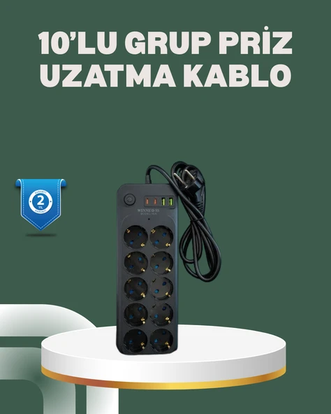 Termal Koruma Sistemli USB TypeC 10’lu Grup Priz 2m 2500W Güç Kapasiteli ürün görseli 1