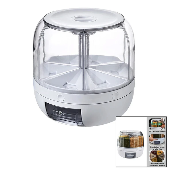 TEBA TGO1000 ( 360° ) DÖNEBİLEN GIDA & BAKLİYAT ORGANİZERİ ( 6 BÖLMELİ & 6KG. ) OTOMATİK DÜĞME MUSLUK*1 ürün görseli 1