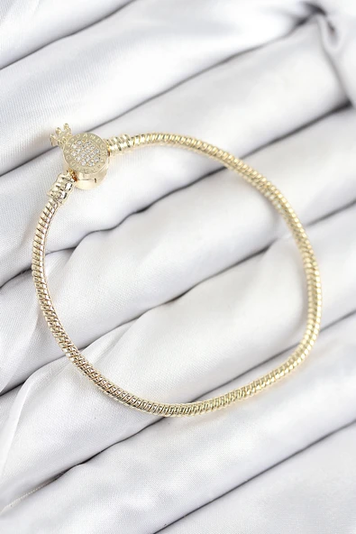 Pirinç Charm Zirkon Taşlı Taç Model Gold Renk Kadın Bileklik ürün görseli 1