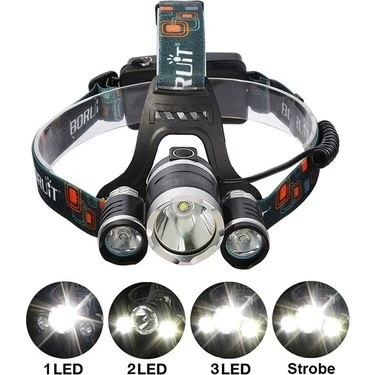 Boruit T6 Kafa Feneri 5000 Lumens 3Xcree XmT6+2R5 Lamba Led Kamp Lambası ürün görseli 1