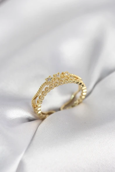 Gold Renk Minimal Yıldızlı Model Kadın Yüzük ürün görseli 1