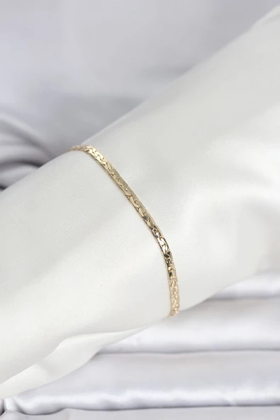 CM 14K Gold Renk Yassı Ezme Zincir Model Kadın Bileklik ürün görseli 1