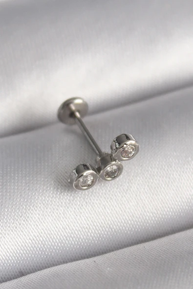 316L Çelik Gümüş Renk Zirkon Taşlı Tragus Piercing ürün görseli 1