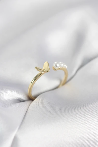 İncili  Model Gold Renk Pirinç Kadın Yüzük ürün görseli 1