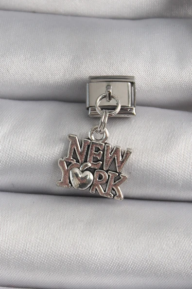 316L Çelik Gümüş Renk Sallantı New York Yazı Model Nomination Charm ürün görseli 1