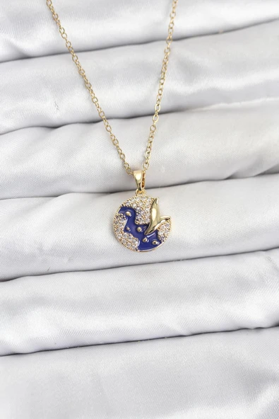 316L Çelik Zincir Gold Renk Gece Model Zirkon Taşlı Kadın Ke ürün görseli 1
