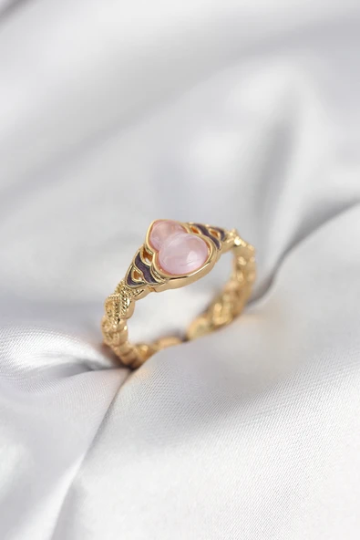 Gold Renk Pembe Damla Model Kadın Yüzük ürün görseli 1