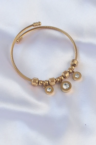 316L Çelik Gold Renk Zirkon Taşlı Model Charm Bileklik ürün görseli 1