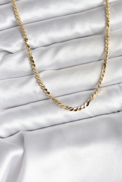 14K Gold Renk Kaplama Ezme Yılan Zincir Model CM Kadın Ke ürün görseli 1