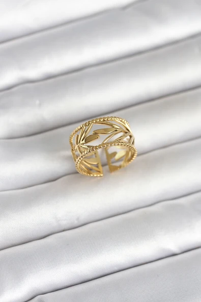 316L Çelik Gold Renk Başak Model Kadın Yüzük ürün görseli 1