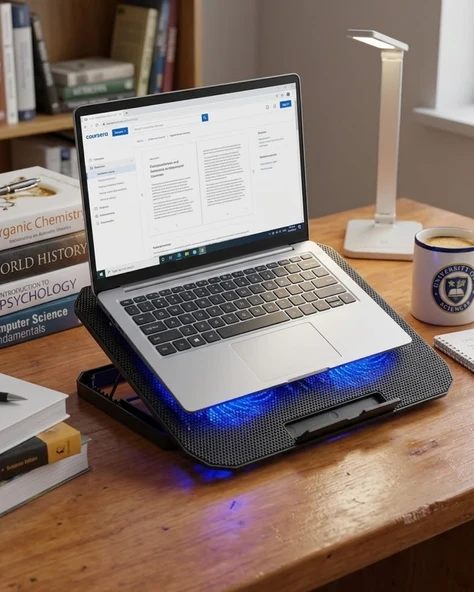 USB Girişli Laptop Soğutma Standı Çift Fan Mavi Işıklı Notebook Soğutucu ürün görseli 1