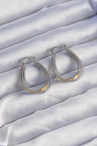 Pirinç Gold Gümüş Renkli Oval Çoklu Görünümlü Küpe ürün görseli 1