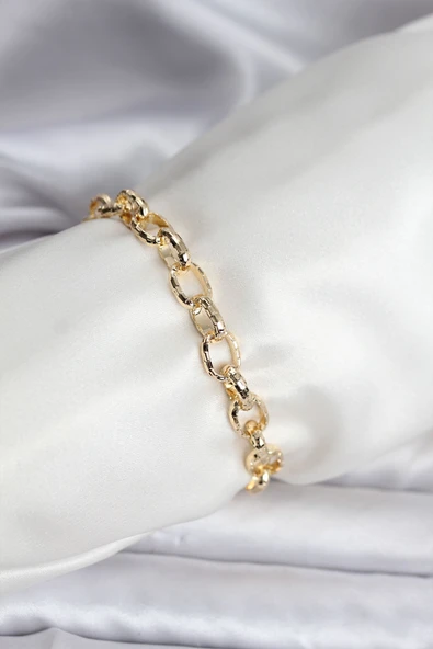 14K Gold Renk Kaplama Lazerli Zincir Model CM Kadın Bileklik ürün görseli 1