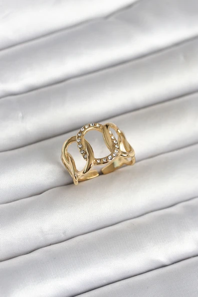 316L Çelik Gold Renk Samanyolu Model Kadın Yüzük ürün görseli 1