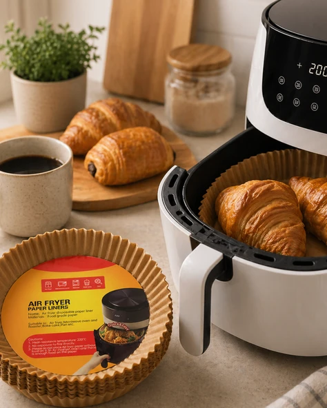Yuvarlak Airfryer Kağıdı 100 Adet Yağ Tutmaz Hazne Koruyucu ürün görseli 1