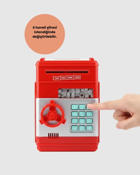 ATM Görünümlü Kırmızı Elektronik Şifreli Kumbara ürün görseli 1
