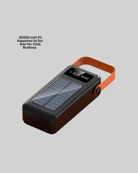 80000 mAh Solar Powerbank Göstergeli Fenerli Hızlı Şarj Taşınabilir Şarj Cihazı ürün görseli 1