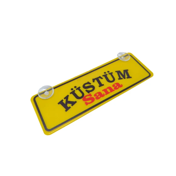 Küstüm Sana Yazılı Sarı Dekor Plaka Vantuzlu Cam Süsü 22x7.5cm KS2 ürün görseli 1