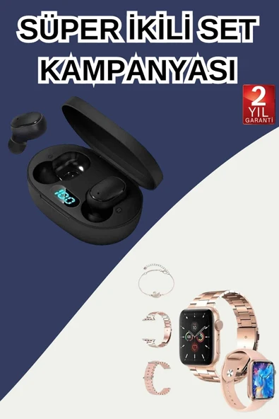 Nabız Ölçer Hediye Bileklikli Akıllı Saat ve Dijital Göstergeli Bluetooth Kulaklık Çoklu Şarj Girişi ürün görseli 1