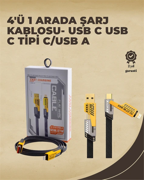 4'ü 1 Arada Metal Hızlı Veri Kablosu – 65W Güç, 27W  Desteği, 480Mbps Aktarım ürün görseli 1