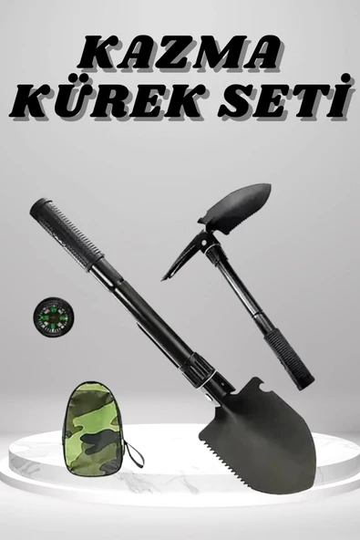 Kazma Kürek Seti Pusulalı Katlanır Portatif Kazma Kürek Seti Çok Fonksiyonlu Katlanabilir ürün görseli 1