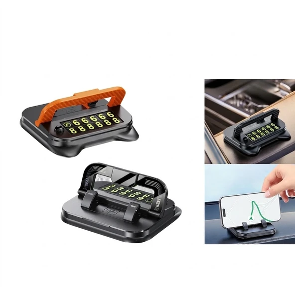Araç İçi Torpido Üstü Numaratörlü Telefon Tutucu Stand Siyah ürün görseli 1