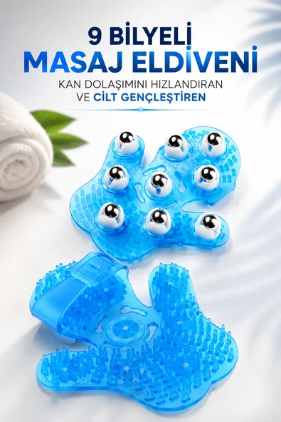 9 BİLYELİ MASAJ ELDİVENİ KAN DOLAŞIMINI HIZLANDIRAN VE CİLT GENÇLEŞTİREN ürün görseli 1