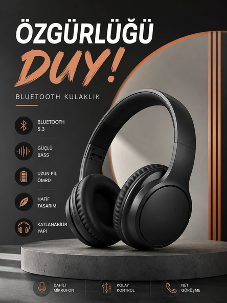 Kulak Üstü Bluetooth Kulaklık Ayarlanabiilir Uzun Pil Ömrü Kablosuz 5.0 Bluetooth ürün görseli 1