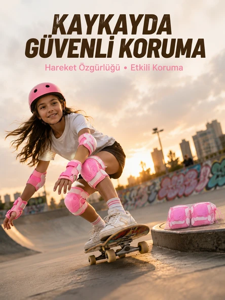 Pembe Çocuk Koruyucu Dizlik Dirseklik ve El Bilek Koruyucu ürün görseli 1