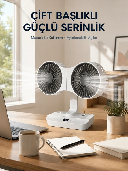 Duvara Monte Edilebilen Çift Başlıklı Sessiz Masa Fanı ürün görseli 1